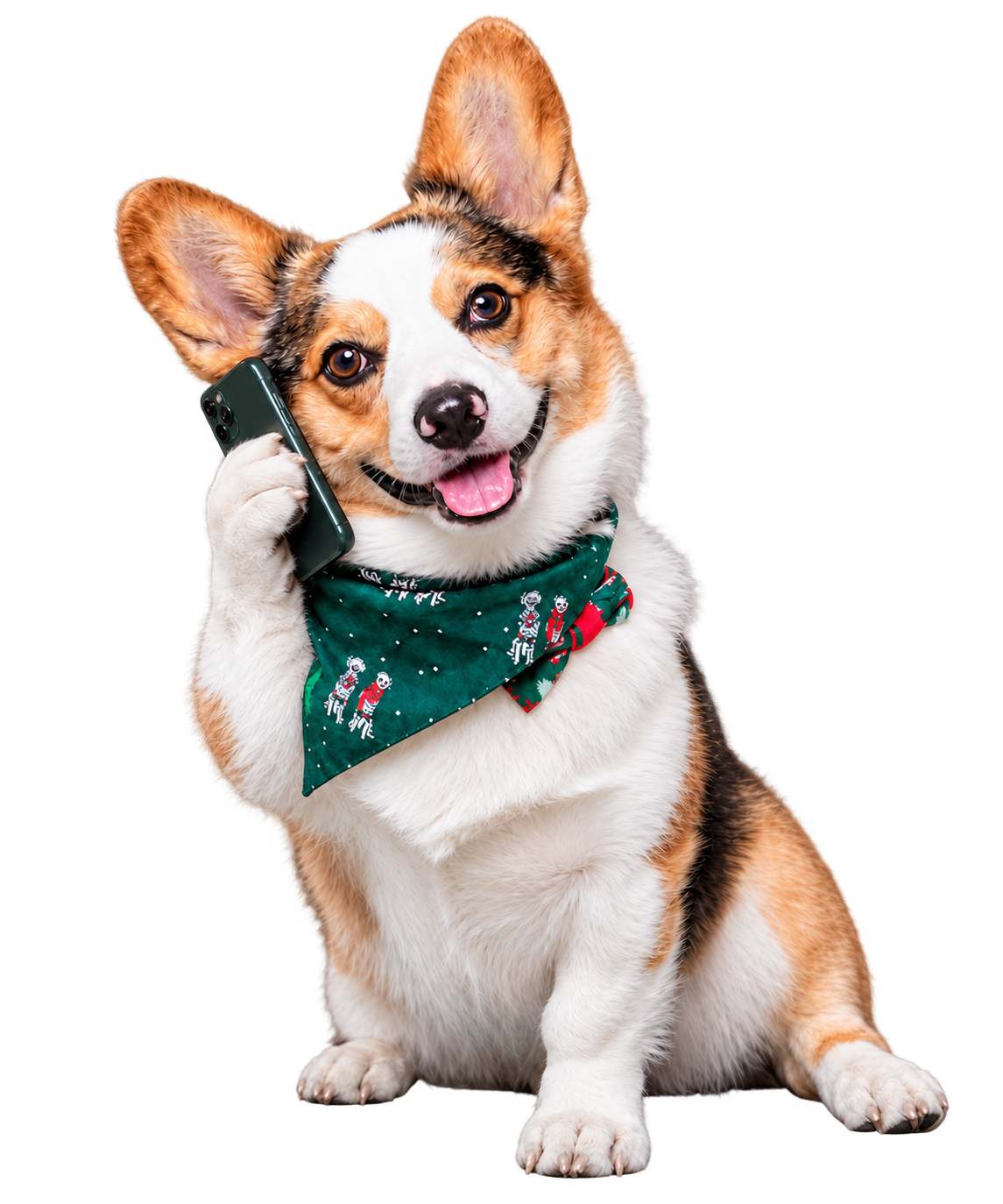 Corgi hablando por teléfono